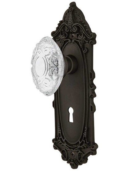 Victorian Door Set with Keyhole and Matching Crystal-Glass Knobs in Oil-Rubbed Bronze.